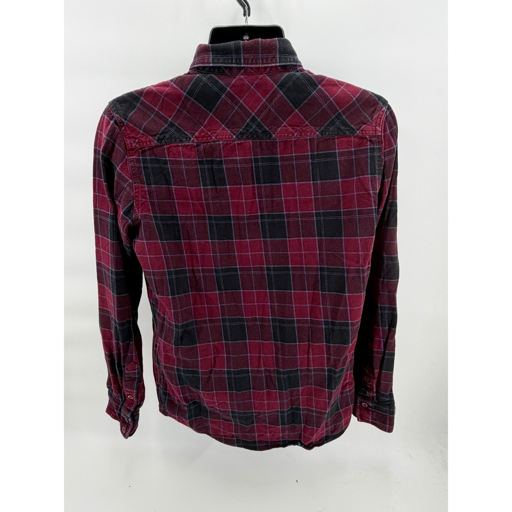 Fox Racing Flannel Shirt Mens MD Burgundy Black Plaid Long Sleeve Button Up‎ - Picture 3 of 7